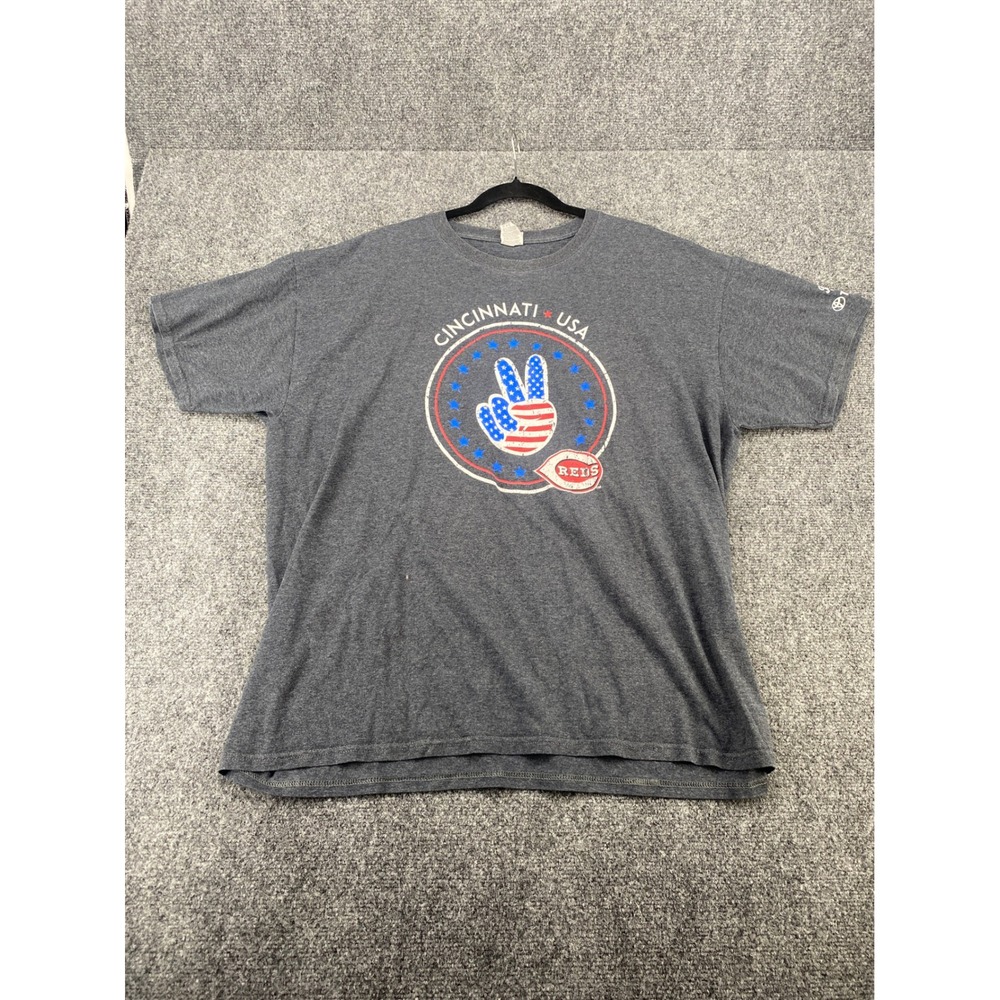 Fruit of the Loom Cincinnati Reds T Shirt Mens XL Gray Peace Sign MLB Baseball